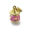 Brass Enamel Pendants, Carousel Charm, Long-Lasting Plated, Lead Free & Cadmium Free, Real 18K Gold Plated, Rack Plating, Pink, 20.5mm, Hole: 4mm