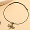 Adjustable Alloy Charm Black Waxed Cord Anklets, Antique Bronze, Dragonfly, 7-7/8 inch(200mm)