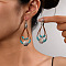 Alloy Synthetic Turquoise Dangle Earrings, Teardrop with Cross, Antique Silver, Sandy Brown, 65mm