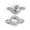Brass Pave Clear Glass Connector Charms, Cadmium Free & Nickel Free & Lead Free, Single Stone Flat Round Links, Platinum, 8x4x3mm, Hole: 1.2mm