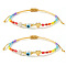 2Pcs Handmade Plastic Beads Braided Bead Bracelets for Women, Heart & Evil Eye, with Brass & Lampwork, Mixed Color, Inner Diameter: 11 inch(28cm)