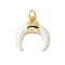 Brass Enamel Pendants, Double Horn/Crescent Moon, with Jump Ring, Lead Free & Cadmium Free, Long-Lasting Plated, Rack Plating, Real 18K Gold Plated, White, 15.5x14.5x3mm, Hole: 3.4mm