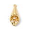 Brass Pave Clear Cubic Zirconia Pendants, Cadmium Free & Nickel Free & Lead Free, Flower, Real 18K Gold Plated, 20x8.5x6.5mm, Hole: 1.2mm