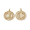 Brass Clear Cubic Zirconia Pendants, Cadmium Free & Nickel Free & Lead Free, with Jump Ring, Flat Round with Virgin Mary Charms, Real 18K Gold Plated, 24x21x3mm, Hole: 3mm