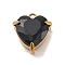304 Stainless Steel Rhinestone Pendants, Heart, Real 18K Gold Plated, Jet, 11x9.5x5mm, Hole: 1.6mm