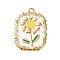 304 Stainless Steel Enamel Pendants, Golden, Rectangle with Flower, 26x19x2mm, Hole: 1.8mm