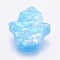 Resin Beads, Imitation Opal, Hologram Style, Dyed, Hamsa Hand//Hand of Miriam, Cyan, 14x12x3mm, Hole: 1mm