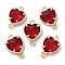 K9 Glass Connector Charms, Heart Links with Golden Tone Brass Findings, Light Siam, 14x10x4.5mm, Hole: 1.2mm