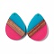 Opaque Resin & Walnut Wood Pendants, Water Drop Charms, Deep Pink, 35.5x26x3.5mm, Hole: 2mm