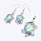 Abalone Shell/Paua ShellJewelry Sets, Dangle Earrings and Pendants, with Brass Findings, Tortoise, Platinum, 46x26.5x3mm, hole: 5x8mm, 48mm, Pin: 0.7mm