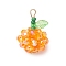 Fruit Glass Pendants, with  Synthetic Imperial Jasper Dyed Beads & Acrylic Charms & 304 Stainless Steel Loop, Faceted, Orange, 24.5~25x17~17.5mm, Hole: 3x2mm
