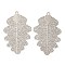 Long-Lasting Plated Brass Filigree Pendants, Leaf Charms, Cadmium Free & Nickel Free & Lead Free, Platinum, 47x29x0.3mm, Hole: 2mm