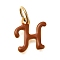 Ion Plating(IP) 304 Stainless Steel Enamel Alphabet Charms, with Jump Ring, Real 14K Gold Plated, Letter H, 11.5x8.5x1mm, Hole: 5mm