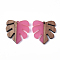 Resin & Walnut Wood Pendants, Tropical Leaf Charms, Monstera Leaf Pendant, Hot Pink, 30x28x3.5mm, Hole: 2mm