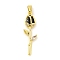 Rose Flower for Valentine's Day Real 18K Gold Plated Rack Plating Brass Micro Pave Cubic Zirconia Pendants, Long-Lasting Plated, Lead Free & Cadmium Free, Black, 28x8.5x4mm, Hole: 4.5x2.5mm