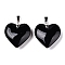 Glass Pendants, with Platinum Brass Bails, Heart, Black, 38.5~39.5x34~34.5x11~11.5mm, Hole: 7x4.5mm