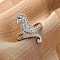 Brass Micro Pave Cubic Zirconia Adjustable Open Cuff Rings for Women, Cadmium Free & Lead Free, Sea Horse, Platinum, 29mm, Inner Diameter: 18mm