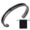1Pc 304 Stainless Steel Grooved Bangles, Cuff Bangle, for Gemstone, Leather Inlay Bangle Making, with 1Pc Velvet Pouch, Electrophoresis Black, 1/4 inch(0.75cm), Inner Diameter: 2-3/8 inch(6.1cm)