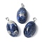 Natural Sodalite Pendants, Oval Charms with Platinum Tone Brass Findings, 33.5x19.5x14mm, Hole: 7x4mm