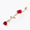 Piercing Jewelry, Brass Micro Pave Cubic Zirconia Navel Rings, Belly Rings, with 304 Stainless Steel Bar and Enamel, Rose, Red, Real 18K Gold Plated, 56mm, Bar: 14 Gauge(1.6mm), Bar Length: 3/8