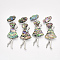 Shell Brooches/Pendants, with Alloy Findings and Resin Bottom, Woman, Platinum, Colorful, 85x31x12mm, Hole: 9x5.5mm, Pin: 0.6mm