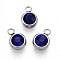 303 Stainless Steel Rhinestone Charms, Flat Round, Stainless Steel Color, Sapphire, 8.5x6x3.5~4mm, Hole: 1.5~1.6mm