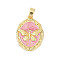 Brass Enamel Pendants, Oval with Butterfly Charms, Rack Plating, Lasting Plated, Cadmium Free & Lead Free, Real 18K Gold Plated, Pearl Pink, 19.5x14x2.5mm, Hole: 3.5x3mm