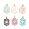 Brass Micro Pave Clear Cubic Zirconia Pendants, with Enamel and Jump Ring, Real 18K Gold Plated, Lead Free & Cadmium Free & Nickel Free, Hexagon, Mixed Color, 22.5x15x2mm, Hole: 3.5mm