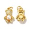 Rack Plating Brass & Cubic Zirconia Pendants, with Plastic Imitation Pearl & Jump Ring, Lead Free & Cadmium Free, Long-Lasting Plated, Bear Charm, Real 18K Gold Plated, 18x11x6mm, Hole: 3.5mm