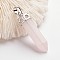 Bullet Brass Gemstone Pointed Pendants, Platinum, Rose Quartz, 44mm, Hole: 5x8mm