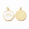 Rack Plating Brass Pendants with Jump Ring, with Enamel, Long-Lasting Plated, Cadmium Free & Lead Free, Flat Round with Rainbowr, Real 18K Gold Plated, White, 18x15x2mm, Hole: 3mm