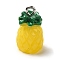 Opaque Resin Pendants, Pineapple Charms with Platinum Plated Iron Loops, Yellow, 22x12x11mm, Hole: 2mm