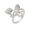 Flower Brass Micro Pave Cubic Zirconia Cuff Ring Settings, for Half Drilled Beads, Rack Plating, Long-Lasting Plated, Lead Free & Cadmium Free, Platinum, US Size 6(16.5mm), Tray: 17x22.5mm, Pin: 5x0.7mm