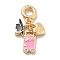 Brass Pink Enamel & Clear Cubic Zirconia Dangle Charms, Large Hole Pendants, Cadmium Free & Nickel Free & Lead Free, Real 18K Gold Plated, Hat & Luggage & Heart, 32mm, Hole: 4.5mm