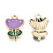 Eco-Friendly Zinc Alloy  Pendants, with Enamel, Flower, Cadmium Free & Nickel Free & Lead Free, Golden, Plum, 19x12x2.5mm, Hole: 2mm