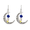 Halloween Alloy Synthetic Turquoise Dangle Earrings,  Brass Resin Earring for Women, Moon with Skull, Royal Blue, 58x35mm