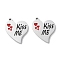 304 Stainless Steel Enamel Pendants, Heart with Word Kiss Me Charm, Black, 17.5x14.5x1.5mm, Hole: 0.9~1mm