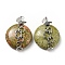 Natural Unakite Pendants, Flat Round Charm, with Stainless Steel Color Tone Heart 304 Stainless Steel Findings, 39.5x30x10.5mm, Hole: 2.6mm