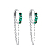 S925 Sterling Silver Circle Hoop Earrings, with Green Cubic Zirconia, Chain Charm, Silver, 31x13x2mm