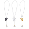 Brass Micro Pave Cubic Zirconia Butterfly Pendant Decorations, Polymer Clay Pave Rhinestone with Iron Chain Hanging Ornaments for Car Decoration, Mixed Color, 220mm, 3pcs/set