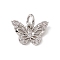 Brass Micro Pave Cubic Zirconia Charms, Cadmium Free & Lead Free, with Jump Rings, Butterfly Charms, Platinum, 8x12x2mm, Hole: 3.4mm
