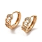 Brass Micro Pave Cubic Zirconia Hoop Earring, Hollow Moon, Light Gold, 15x5mm