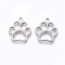 Tarnish Resistant 201 Stainless Steel Pet Pendants, Manual Polishing, Dog Footprint, Stainless Steel Color, 18x16x1.5mm, Hole: 1.6mm