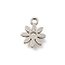 201 Stainless Steel Charms, Laser Cut, Flower Charm, Stainless Steel Color, 9x7x1mm, Hole: 1.2mm