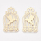 Brass Pendants, Etched Metal Embellishments, Birdcage, Light Gold, 35x21x0.3mm, Hole: 1.6mm
