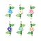 6Pcs 6 Styles Handmade Polymer Clay Flower & Glass Seed Beaded Connector Charms, with 304 Stainless Steel Double Loops and Acrylic Leaf, Golden, Mixed Color, 28~28.5x18x5mm, Hole: 2mm and 3x2mm, 1pc/style