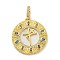 Rack Plating Brass Micro Pave Cubic Zirconia Pendants, with Natural Shell, Cadmium Free & Lead Free, Long-Lasting Plated, Real 18K Gold Plated, Flat Round, 28x26.5x3.5mm, Hole: 3.5x5.5mm