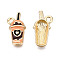 Eco-Friendly Zinc Alloy Milkshake Pendants, with Enamel, Cadmium Free & Nickel Free & Lead Free, Golden, Coconut Brown, 20x10.5x2mm, Hole: 2mm
