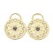 Brass Clear  Cubic Zirconia Pendants, Long-Lasting Plated, Lead Free & Cadmium Free, Flat Round, Real 18K Gold Plated, 27.5x22x2mm, Hole: 4x9mm