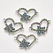 Alloy Links connectors, with Resin, Heart with Butterfly, Antique Silver, Colorful, 15x23.5x2mm, Hole: 1.5mm